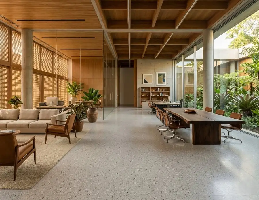 piso vinilico instalado em area corporativa linha Graniglia da amba floors