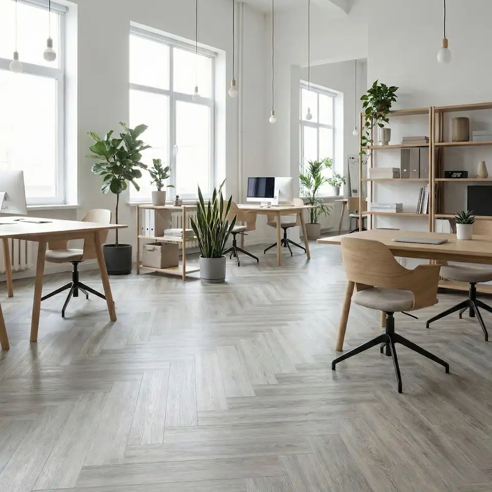 piso lvt moderno rustico amba em escritorio corporativo com iluminação natural
