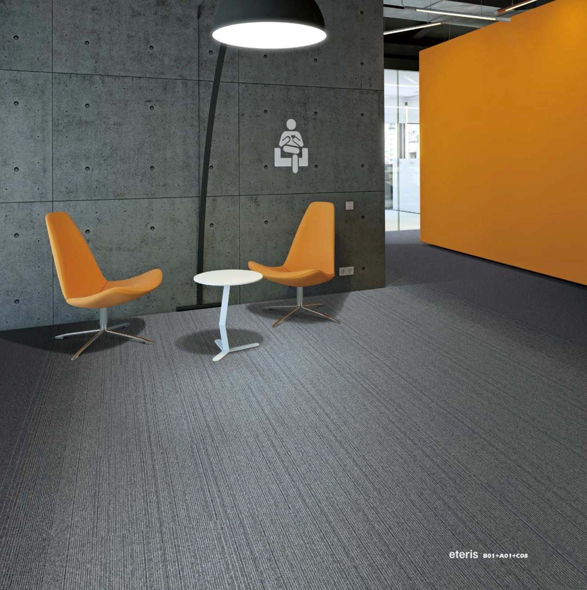 recepção corporativa com carpete modular instalado - linha eteris amba floors