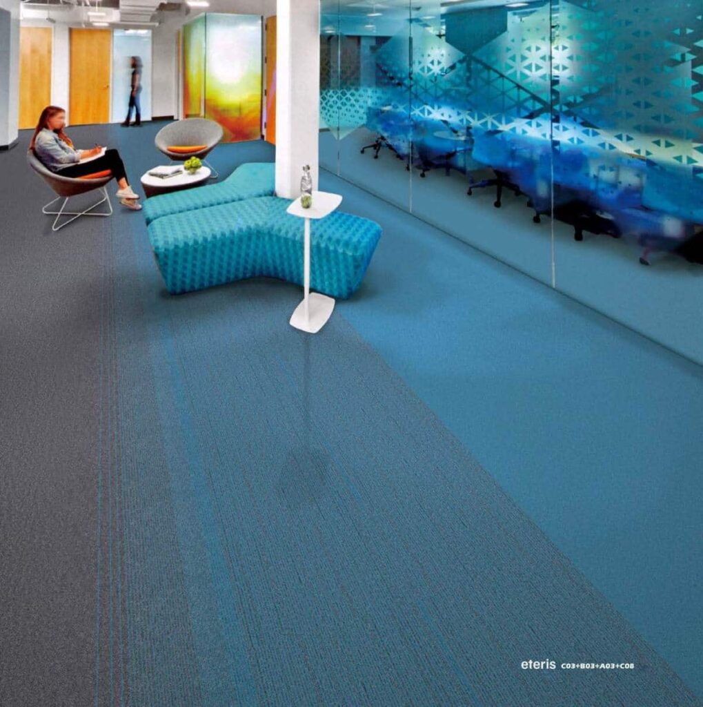 recepção corporativa com carpete modular instalado - linha eteris amba floors