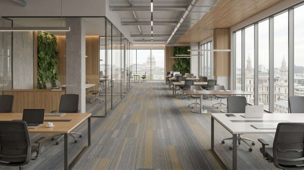 office alto padrão com carpete modular urban glow instalado